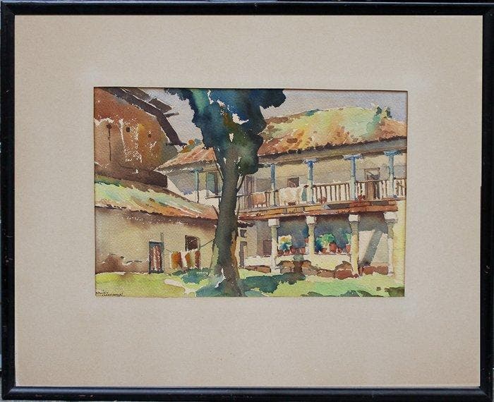 Hernando Mejia Carrasquilla (XX) - Courtyard in Quito, the, Antiek en Kunst, Kunst | Schilderijen | Klassiek