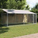 vidaXL Hondenhok met dak en deur 4x2x2 m gegalvaniseerd, Verzenden