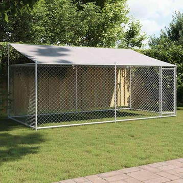 vidaXL Hondenhok met dak en deur 4x2x2 m gegalvaniseerd, Dieren en Toebehoren, Verzenden, Nieuw