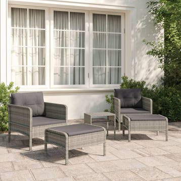 vidaXL 5-delige Loungeset met kussens poly rattan grijs, Verzenden, Nieuw, Loungeset