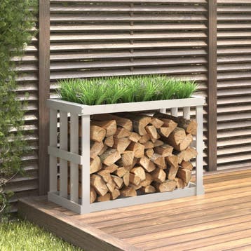 vidaXL Houtblokhouder 108x52x74 cm massief grenenhout wit, Verzenden
