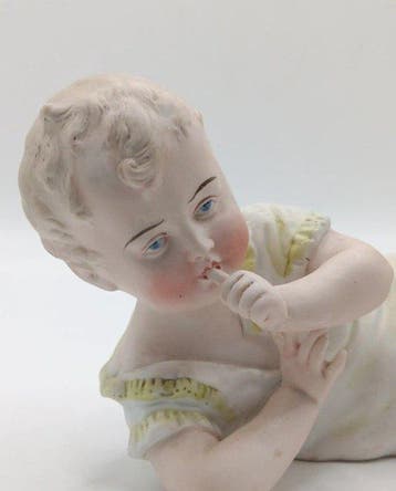 Figuur - Antique German Bisque Porcelain Piano Baby