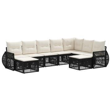 vidaXL Tuinbank Set 9 pcs Zwart poly rattan, Verzenden, Nieuw