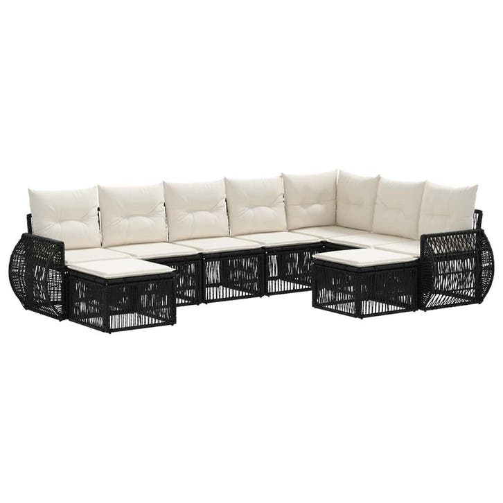 vidaXL Tuinbank Set 9 pcs Zwart poly rattan, Tuin en Terras, Tuinsets en Loungesets, Nieuw, Verzenden