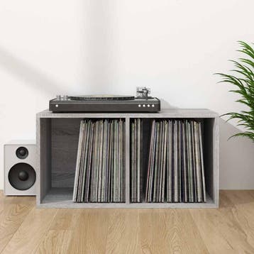 vidaXL Opbergbox voor LPs 71x34x36 cm bewerkt hout grijs, Maison & Meubles, Accessoires pour la Maison | Étagères pour CD & DVD