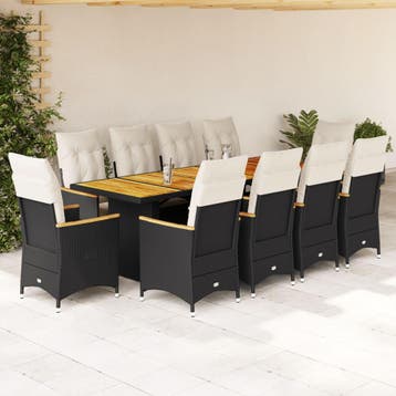 vidaXL 11-delige Bistroset met kussens poly rattan zwart, Verzenden, Nieuw