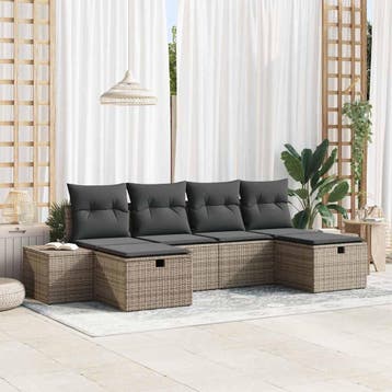 vidaXL Tuinbank Set 6 st Grijs poly rattan, Verzenden, Nieuw