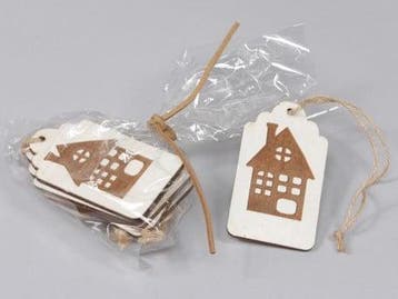 Houten Labels 5 x 8 cm met Huisje 6 stuks, Nieuw