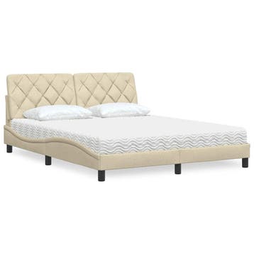 vidaXL Bed met matras stof crèmekleurig 160x200 cm, Huis en Inrichting, Verzenden, Nieuw