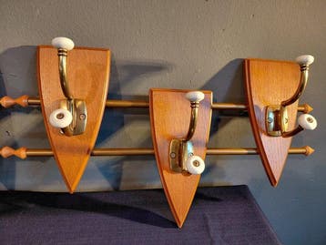 Kapstok (2) - Messing, Hout - Wandkapstok