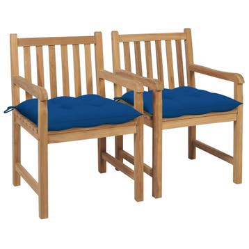 vidaXL Tuinstoelen 2 st met blauwe kussens massief teakhout, Verzenden, Nieuw