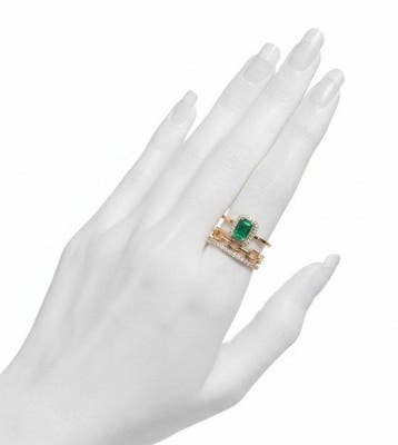 Ring - 14 karaat Geel goud - 1.30ct. tw. Smaragd - Diamant
