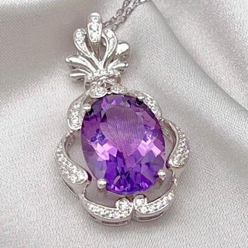 Zonder minimumprijs - Halsketting Zilver Amethist - 8,2 ct -, Handtassen en Accessoires, Nieuw