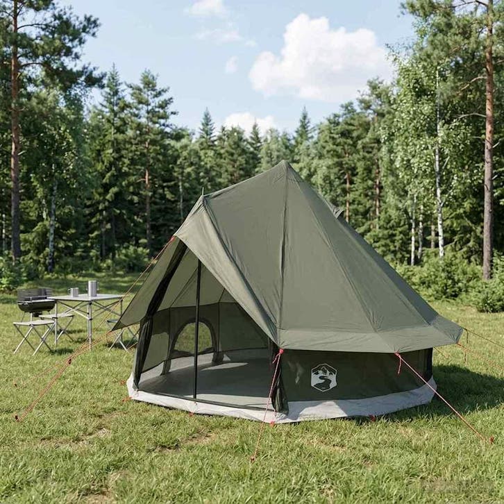 vidaXL Tipi Tent met dak Leger Groen 250 x 250 cm Polyester, Caravanes & Camping, Tentes, Envoi