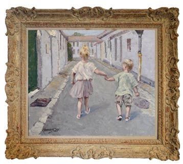 Chris van Dijk (1952) Impressionist -  Enfants jouent dans