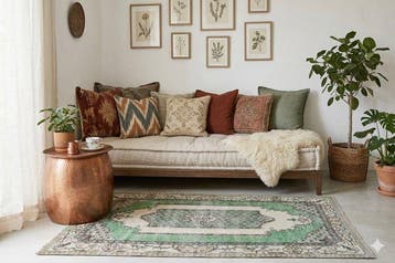 Vert vintage - Tapis - 205 cm - 105 cm - avec certificat