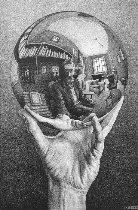 M.C. Escher (1898-1972), afte - Hand with Reflecting Sphere, Antiek en Kunst, Antiek | Glaswerk en Kristal