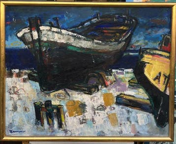 Albert Zavaro (1925-2022) - Bateaux Amarré au port - Marine