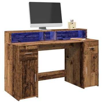vidaXL Bureau met LED-verlichting 140x55x91 cm bewerkt hout, Verzenden