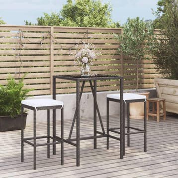 vidaXL 3-delige Tuinbarset met kussens poly rattan zwart, Verzenden, Nieuw