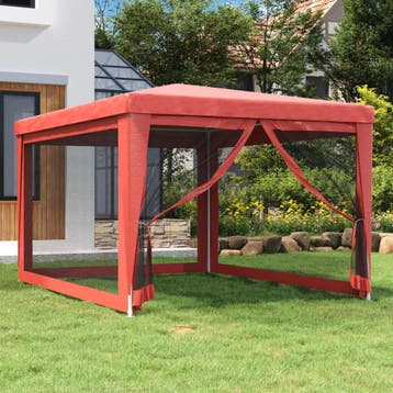 vidaXL Partytent met 4 mesh zijwanden 3x4 m HDPE rood, Verzenden, Nieuw