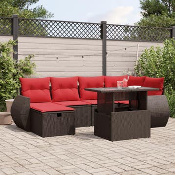 vidaXL 7-delige tuinbankset met kussens, bruin polyrotan, Verzenden, Nieuw