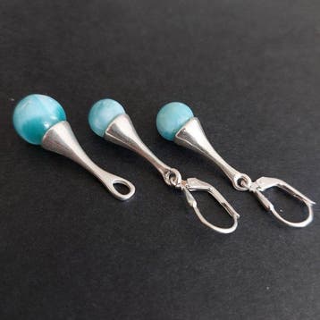 Larimar. Set van hanger en oorbellen met beveiligde, Verzamelen