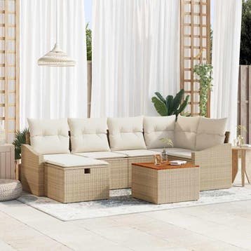 vidaXL Tuinbank Set 7 st Beige poly rattan, Tuin en Terras, Verzenden, Nieuw