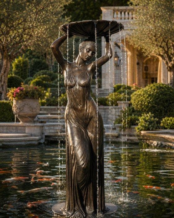 Fontaine - 2026 - XL bronze Lady avec coquille, Antiquités & Art, Curiosités & Brocante