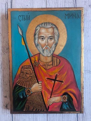 Icoon - Sint Menas de Grote Martelaar - Hout -