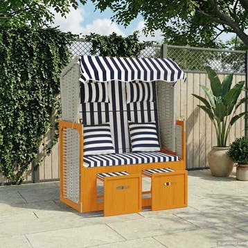 vidaXL Strandstoel met kussens poly rattan en hout wit en, Tuin en Terras, Verzenden, Nieuw
