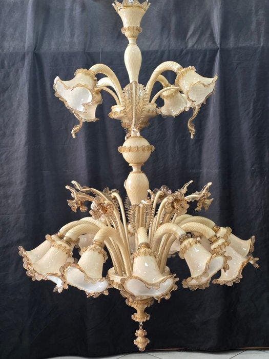 Kroonluchter - caffè latte - Muranoglas - 16 lampen / 2, Antiek en Kunst, Curiosa en Brocante