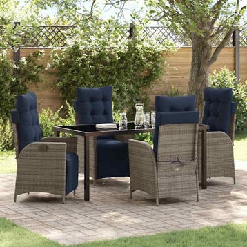 vidaXL Tuin Eettafel Set met kussen 5 pcs Grijs en Zwart, Tuin en Terras, Verzenden, Nieuw