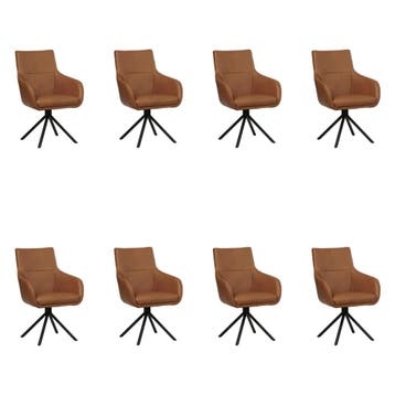 Set van 8 Leren draaibare eetkamerstoelen Fancy - Rancho, Nieuw, Leer, Ophalen of Verzenden, 90 cm of meer