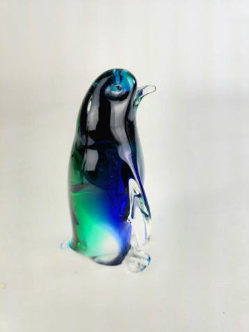 Sculpture, Pinguino Blu Verde - 14.5 cm - Verre de Murano -