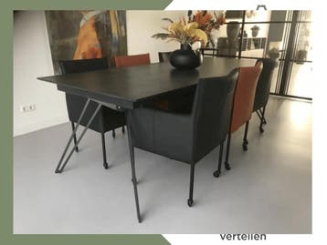 Set van 6 leren kuip eetkamerstoelen - met wieltjes -, Ophalen of Verzenden, Nieuw, Eén