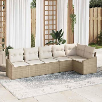 vidaXL Tuinbank Set 6 st Beige en Wit poly rattan, Verzenden