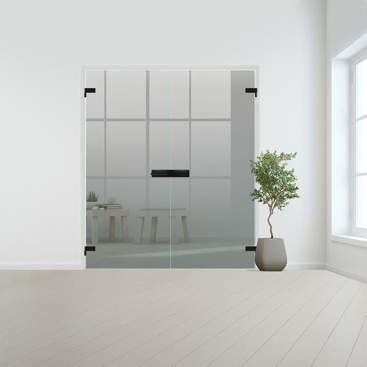 Glazen dubbele binnendeur voor opdek kozijn zwart beslag-Gri, Bricolage & Construction, Vitres, Châssis & Fenêtres, Envoi
