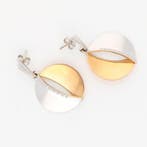 Oorbellen - 14 karaat Geel goud, Witgoud - Diamant, Bijoux, Sacs & Beauté, Boucles d'oreilles