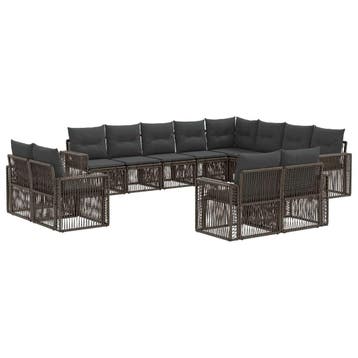 vidaXL Tuinbank Set 12 pcs Grijs en Donkergrijs poly rattan, Verzenden, Nieuw
