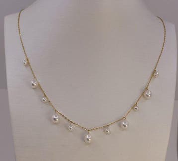 Halsketting - 18 karaat Geel goud - 4×7,5 mm Akoya parels