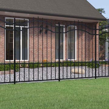 vidaXL Tuinhek Woerden met speerpunt zwart 240x150 cm staal, Verzenden, Nieuw