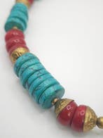 Koraal - Vintage ketting met koraal en turkoois -