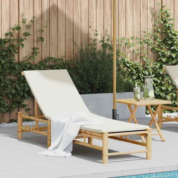 vidaXL Ligstoel met kussens 55x199x30 cm bamboe, Verzenden