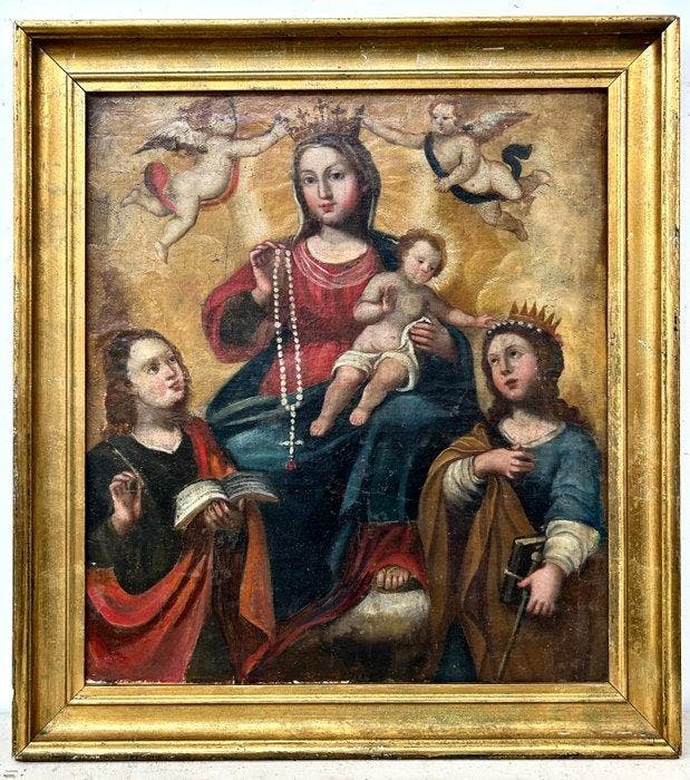 Italiaanse school (XVIII) - Madonna del Rosario con Bambino,, Antiek en Kunst, Kunst | Schilderijen | Klassiek