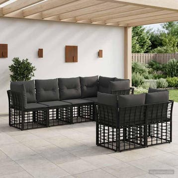 vidaXL Buiten bank set 7 st Zwart Polyester, Verzenden, Nieuw
