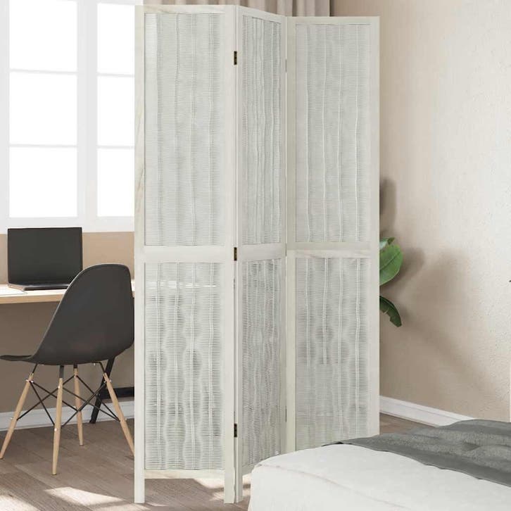 vidaXL Kamerscherm met 3 panelen massief paulowniahout wit, Huis en Inrichting, Woonaccessoires | Overige, Nieuw, Verzenden