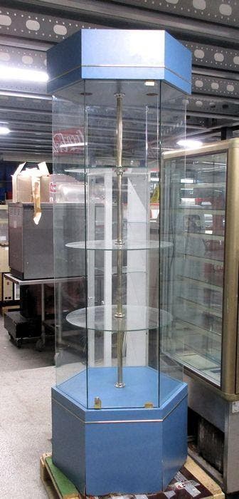 Glazen zeshoekige vitrine, B60 x D60 x H205 cm, Nieuw