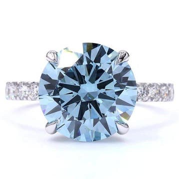 Ring - 18 karaat Witgoud - 5.90ct. tw. Blauw Diamant (Fancy, Nieuw