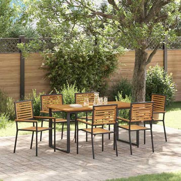 vidaXL Tuin Eettafel Set 7 st Zwart Massief Acacia Hout, Verzenden, Nieuw
